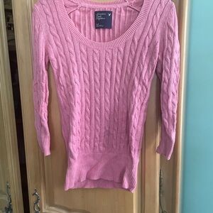 American Eagle Outfitters Pink Crew Neck Cable Knit Sweater